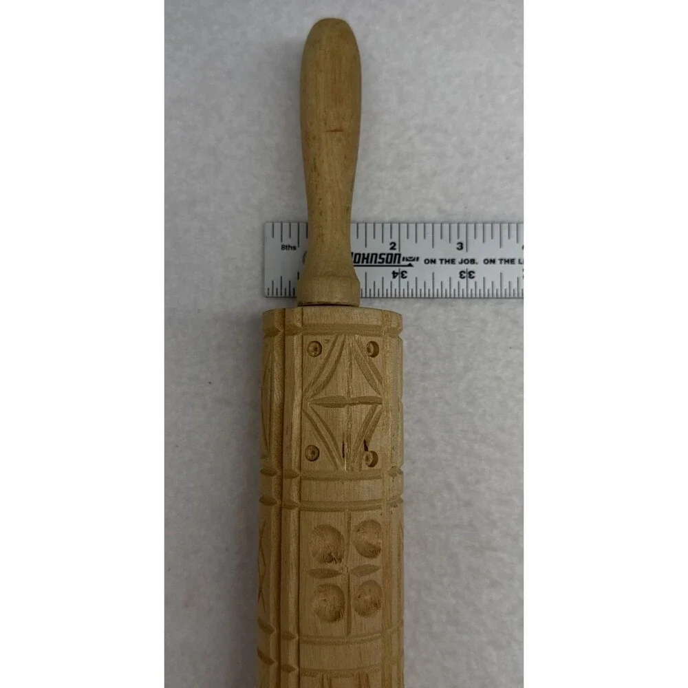Embossed Rolling Pin Large Animal Bird Floral Cookie Folk Art Unbranded Wood